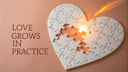 Heart puzzle with missing piece and glowing effect