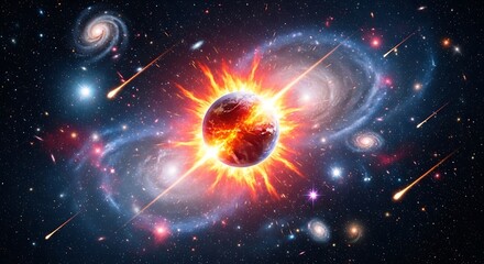 Fototapeta premium Cosmic Collision - A Fiery End or a New Beginning.