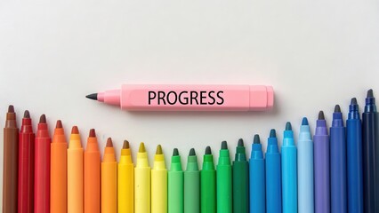 Markers arranged in a colorful row representing progress