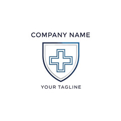 Obraz premium Medical Shield Logo Design with Cross Symbol.