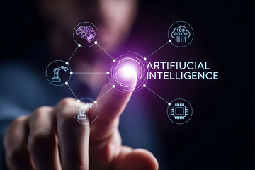 Artificial Intelligence Concept with Hand and Futuristic Icons