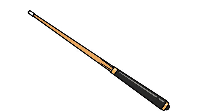 Vector illustration of a straight wooden pool cue stick with a black grip and white tip