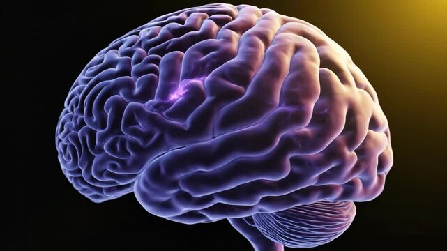 Hyper Realistic Close Up of Human Brain Intricate Anatomy and Vibrant Structure with Glowing Neural Pathways and Dark Background