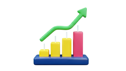 3D Bar Chart with Upward Trending Arrow