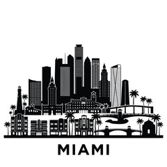Fototapeta premium miami city skyline with palm trees and buildings