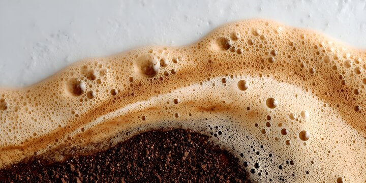 The texture of brewed coffee with creamy foam creates a beautiful and inviting surface for a delicious and aromatic beverage.