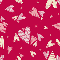 Seamless pattern with hand drawn hearts. Valentines day vector illustration