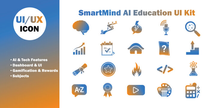 AI Personalized Learning and Online Education Vector Icon Set for EdTech Platforms - Powered by Adobe
