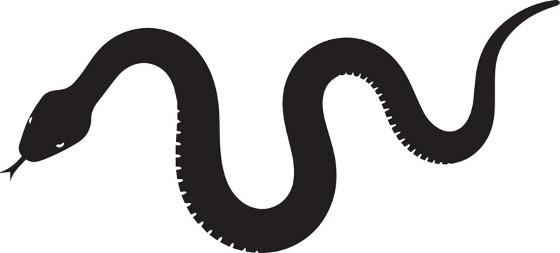 Snake in motion, black silhouette on white background