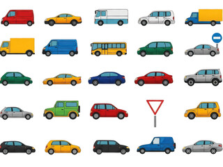 Fototapeta premium Collection of various vehicles isolated on transparent background