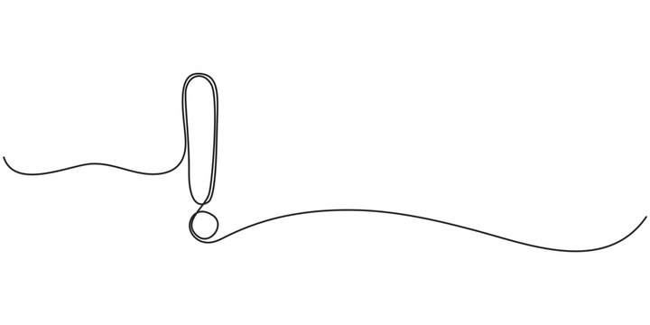 Continuous one line drawing of Exclamation mark vector illustration, Exclamation mark in one continuous line drawing vector illustration. Pro vector, Continuous editable line drawing of exclamation w