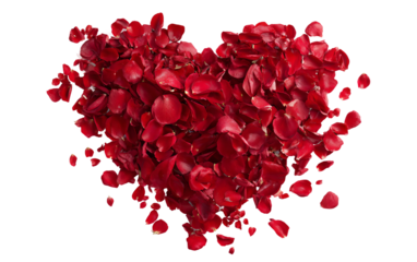 Minimal red rose petal heart crafted for creative love inspired decor and artistic presentation ideas isolated on transparent background PNG