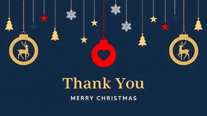 Elegant Christmas Thank You Greeting with Festive Ornaments and Snowflakes