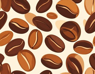 Obraz premium Assorted Coffee Beans Pattern on Beige Background.