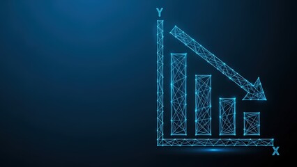 Digital graph illustrating a downward financial trend with bars and an arrow showing decline