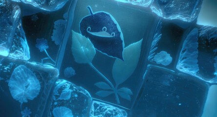 Crystalline leaf creature, encased in ice