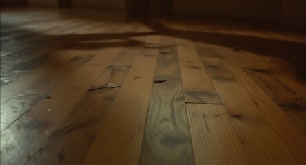 Close-up of weathered wood flooring. Shadows cast