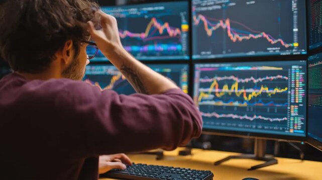 Market analyst studying detailed charts and data to implement advanced options hedging techniques emphasizing volatility management.