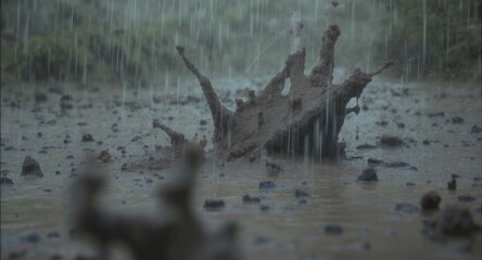 Mud sculpture in a downpour