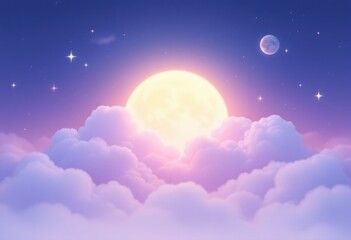 Pastel clouds, moonlit night sky