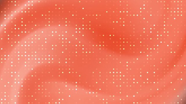 Soft salmon pink gradient background with a structured grid of glowing white dots and subtle waves