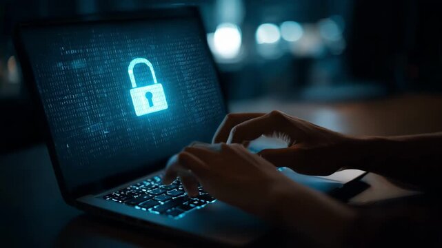User interacting with a laptop displaying encrypted esignature software interface emphasizing compliance and secure electronic authorization process.