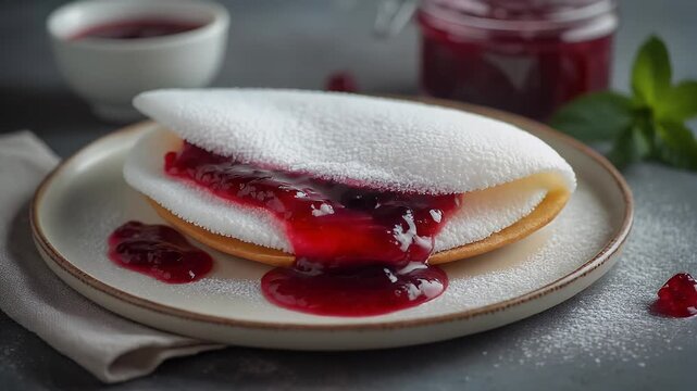 Delicious Tapioca with Berry Jam on a Plate, Perfect for Food Blogs or Recipe Sites