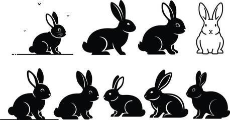Cute vector set of cartoon rabbits for Easter and spring design