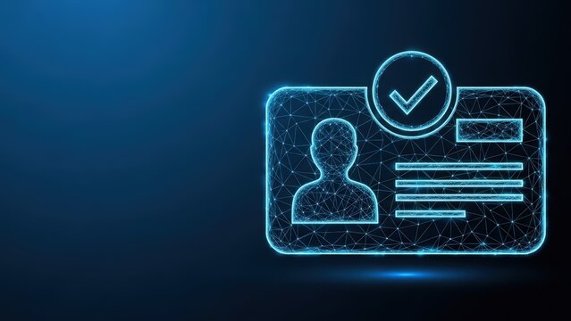 Digital identification card with approved verification check mark accessed securely