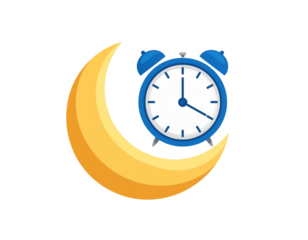 Blue alarm clock with moon icon isolated on transparent background isolated on transparent background
