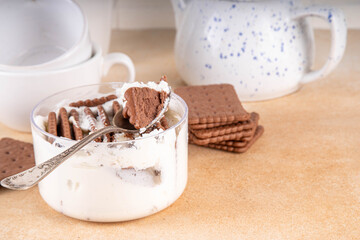 Simple two ingredient Greek Yogurt Cheesecake in glass