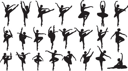 Silhouettes of Ballet Dancers in Various Poses on a White Background vector illustration © MdAbu