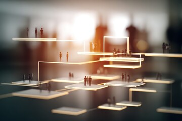 Abstract business illustration of FRMU framework for organizational development, showing layered process flows, teamwork nodes, supporting enterprise growth, efficiency, and strategic execution.