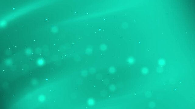 Vibrant turquoise gradient background with microscopic floating particles and ethereal light waves