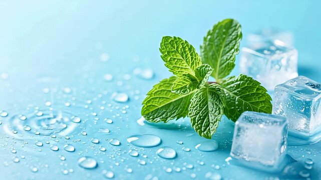 FreshMintLeaveswithIceandWaterDrops