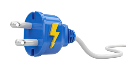 Blue Power Plug with Yellow Lightning Bolt Symbol