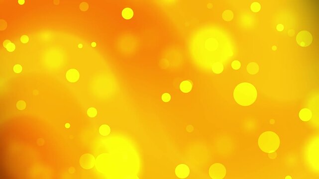 Abstract bokeh particles floating on a vibrant golden yellow gradient background with soft light leaks