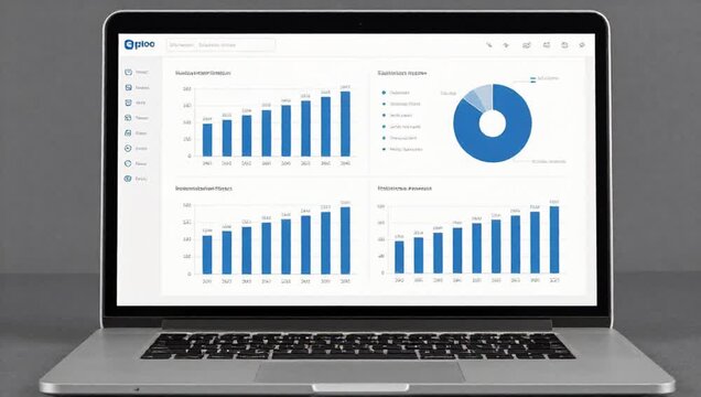 laptop computer sitting top table dashboard screen dashboard consists various graphs charts providing com