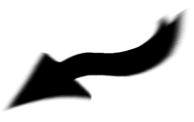 Black vintage arrow pointer with grainy grunge texture, transparent PNG for retro graphic design.