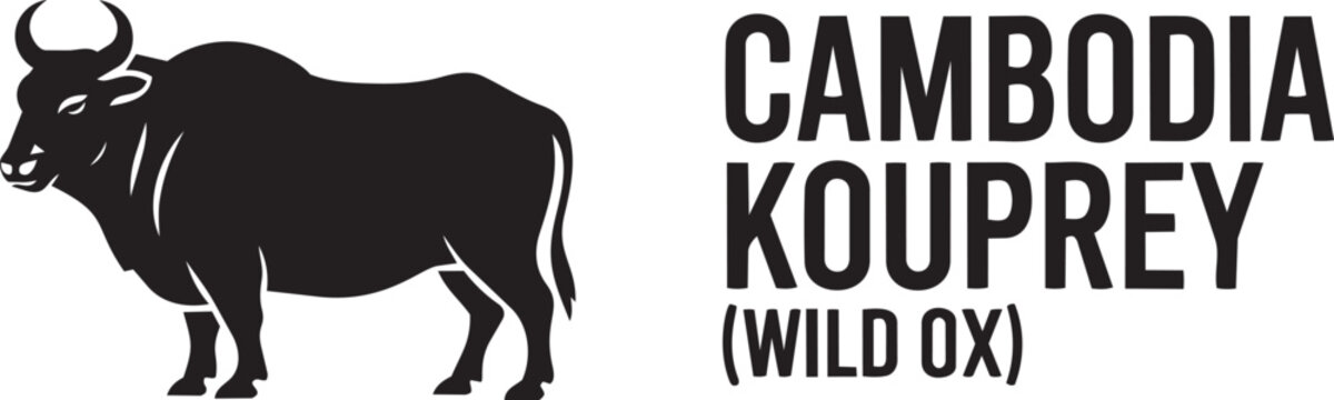 Cambodia kouprey wild ox vector illustration, silhouette animal logo design, horned mammal icon