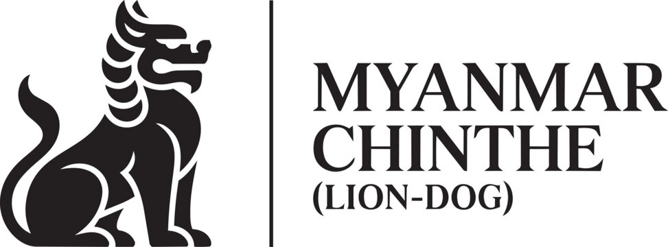 Burmese chinthe lion dog mythical animal symbol of myanmar asian traditional culture vector illustration