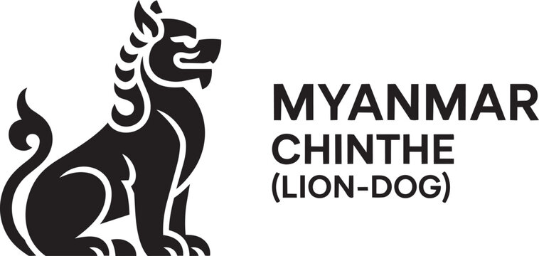 Chinthe lion dog mythical creature of myanmar asian traditional culture symbol vector illustration