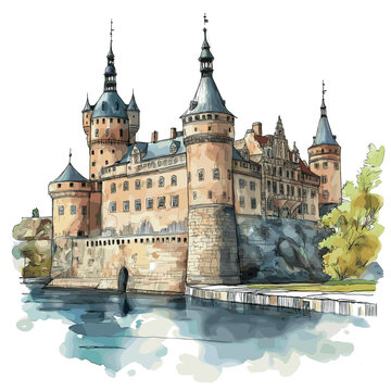 Kronborg Castle. Kronborg Castle watercolor vector illustration