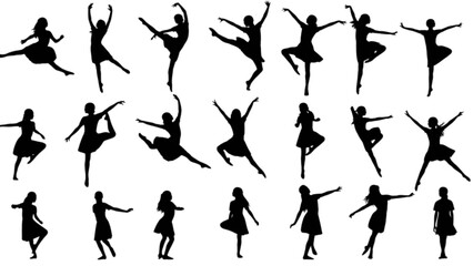 A collection of graceful ballet and modern female dancer silhouettes in various dynamic poses