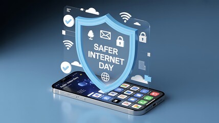 Safer internet day concept with shield and smartphone icons