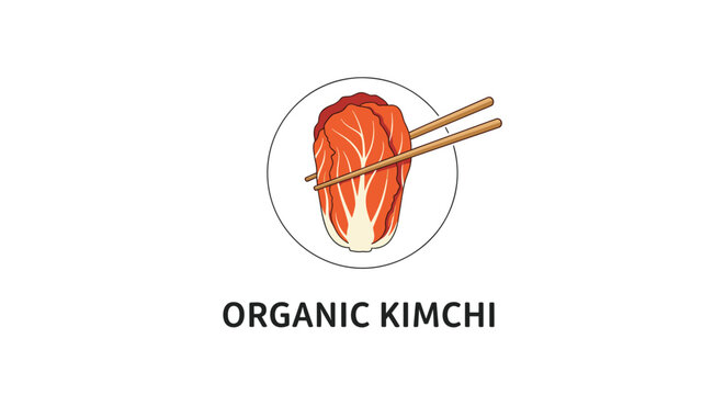 Graphic illustration of a healthy serving of organic kimchi on a white plate with chopsticks promoting fermented food benefits.