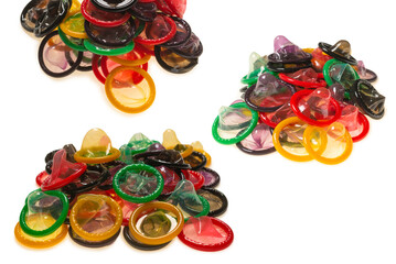 Colorful condoms background.