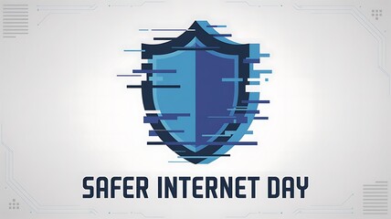 Safer Internet Day Logo with Glitch-Style Shield Icon &ndash; Digital Safety Awareness Design