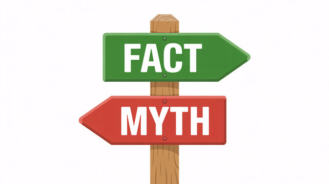 Fact versus myth concept with directional signs on wooden post