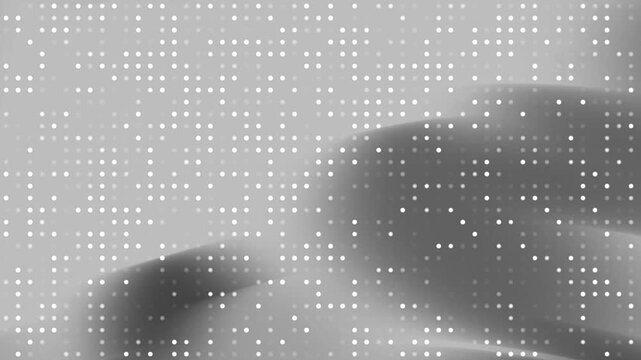 Monochrome grey and silver gradient background featuring a structured grid of white glowing dots and soft shadows